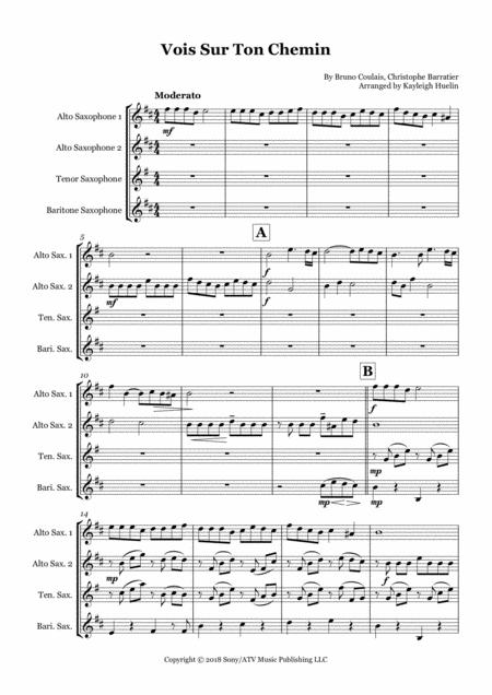 Vois Sur Ton Chemin From Les Choristes Saxophone Quartet Aatb Sheet Music