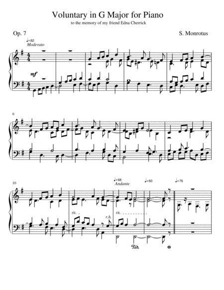 Voluntary In G Major For Piano Sheet Music