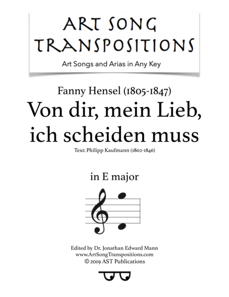 Free Sheet Music Von Dir Mein Lieb Ich Scheiden Muss E Major