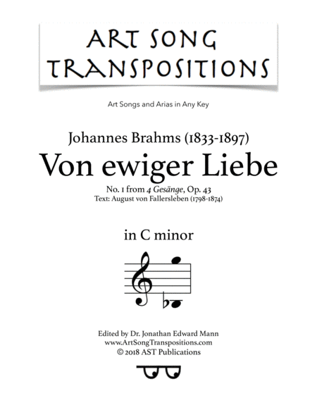 Von Ewiger Liebe Op 43 No 1 C Minor Sheet Music