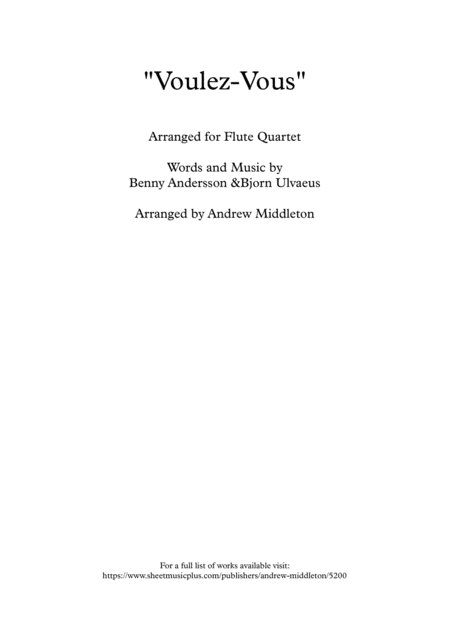 Voulez Vous For Flute Quartet Sheet Music