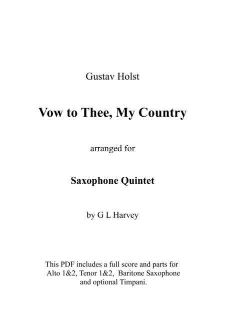Free Sheet Music Vow To Thee My Country Saxophone Quintet