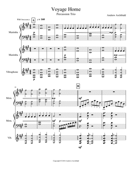 Voyage Home Percussion Trio Sheet Music