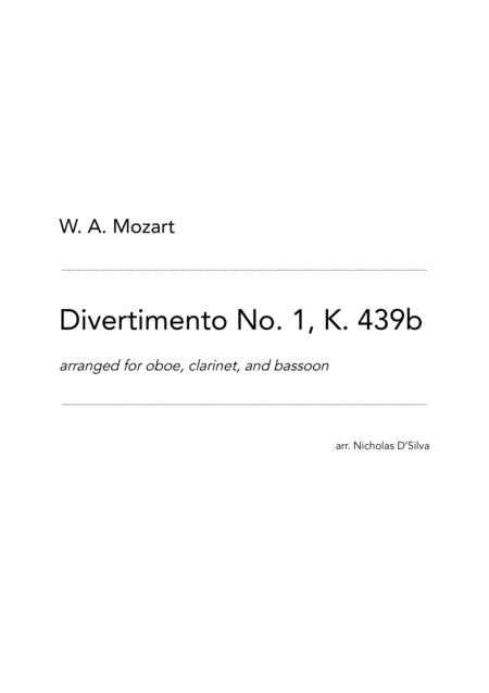 W A Mozart Divertimento No 1 In Bb K 439b Arranged For Oboe Clarinet And Bassoon Sheet Music