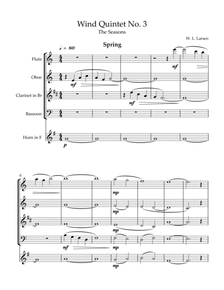 W L Larsen Wind Quintet No 3 The Seasons Sheet Music