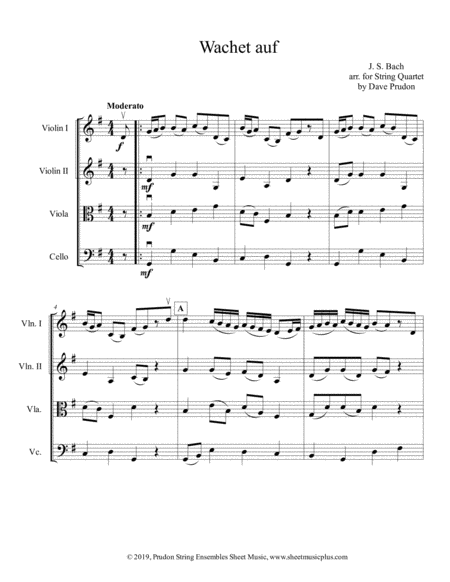 Wachet Auf For String Quartet Sheet Music