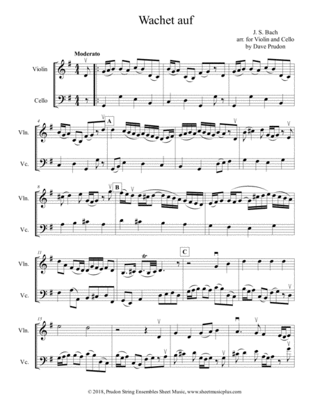 Free Sheet Music Wachet Auf For Violin And Cello Duo