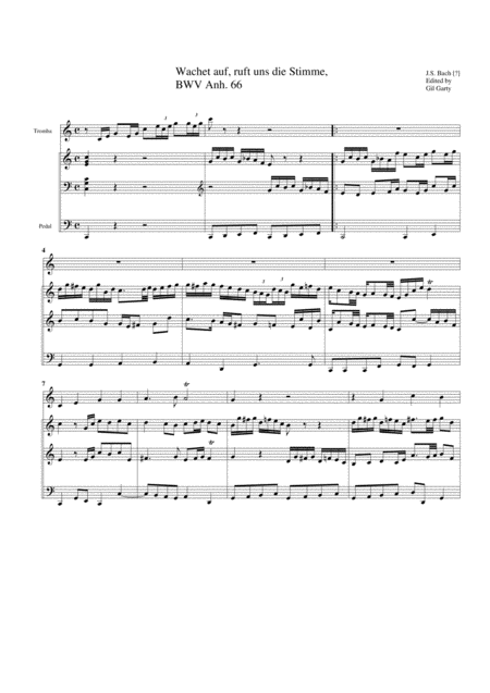 Wachet Auf Ruft Uns Die Stimme Bwv Anh 66 For Organ And Trumpet Sheet Music