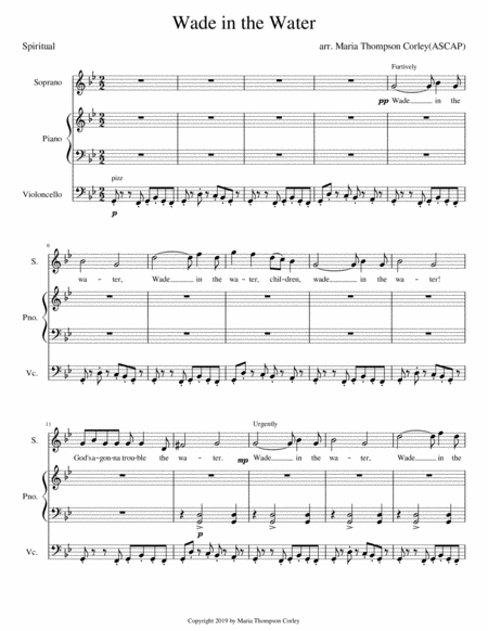 Wade In The Water For High Voice Clarinet C Instrument Cello And Piano Sheet Music