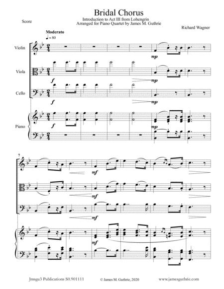 Free Sheet Music Wagner Bridal Chorus For Piano Quartet