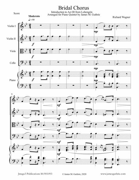 Free Sheet Music Wagner Bridal Chorus For Piano Quintet