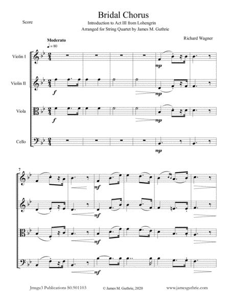 Free Sheet Music Wagner Bridal Chorus For String Quartet