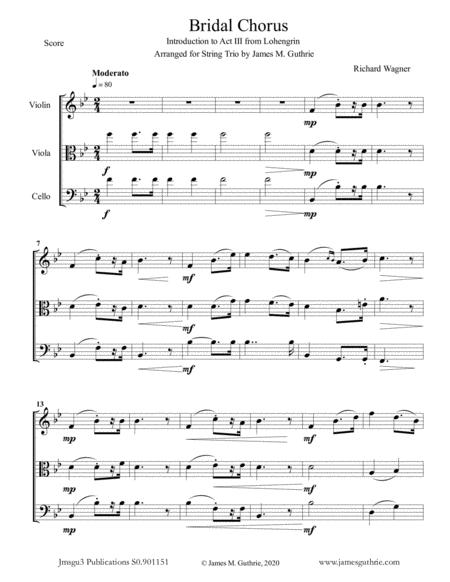 Wagner Bridal Chorus For String Trio Sheet Music