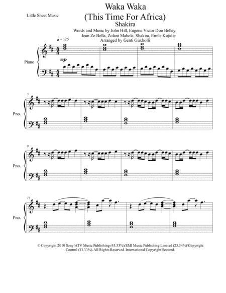 Waka Waka This Time For Africa Piano Solo Sheet Music