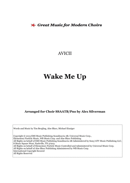 Wake Me Up Avicii Choir And Pno Edition Sheet Music