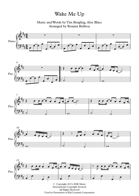 Wake Me Up By Avicii Easy Piano Sheet Music