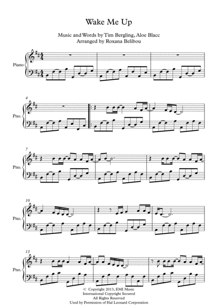 Wake Me Up By Avicii Piano Sheet Music