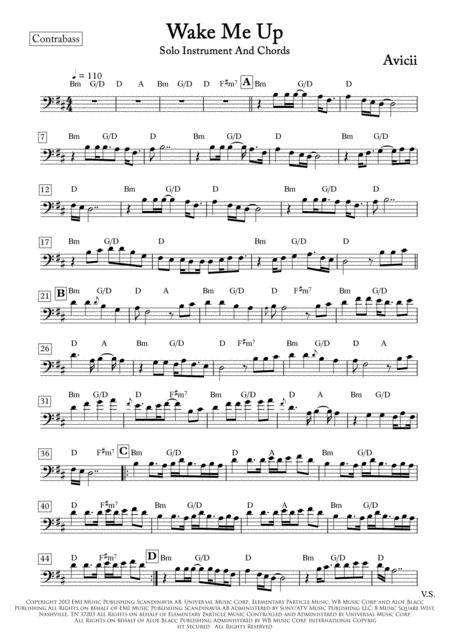 Wake Me Up Contrabass Solo And Chords Sheet Music