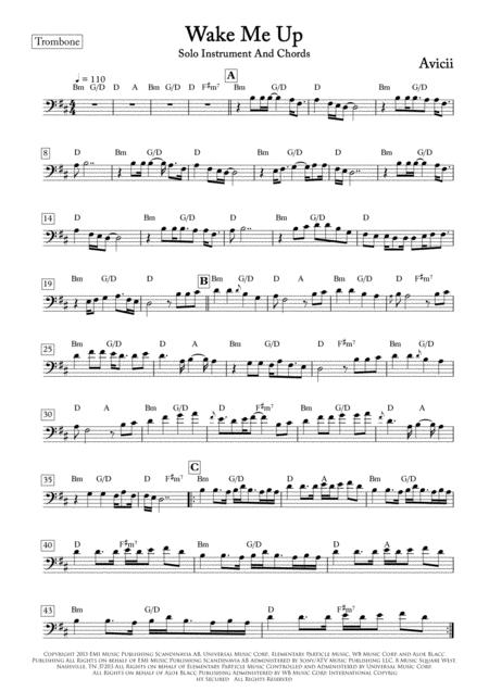 Wake Me Up Trombone Solo And Chords Sheet Music