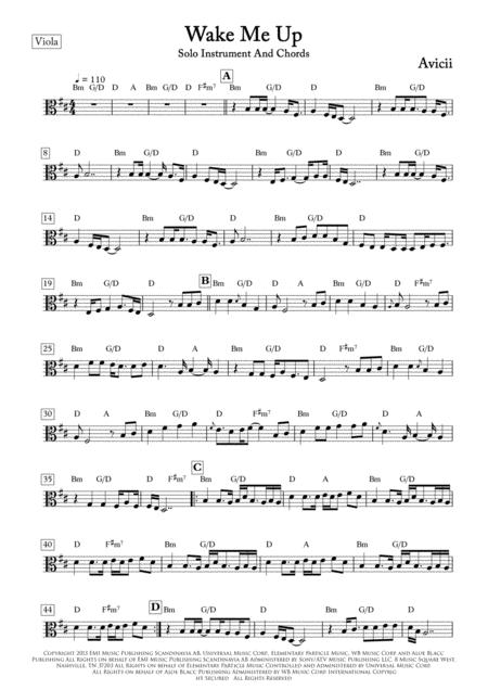 Wake Me Up Viola Solo And Chords Sheet Music