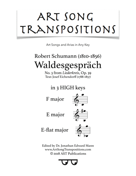 Waldesgesprch Op 39 No 3 In 3 High Keys F E E Flat Major Sheet Music