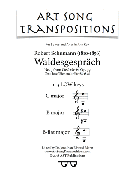 Waldesgesprch Op 39 No 3 In 3 Low Keys C B B Flat Major Sheet Music