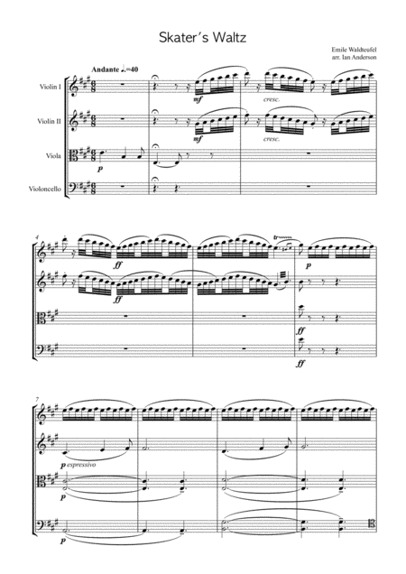 Waldteufel Skaters Waltz String Quartet Sheet Music