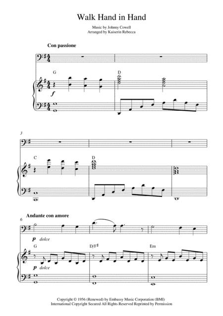 Walk Hand In Hand Cello Solo And Piano Accompaniment With Chords Sheet Music