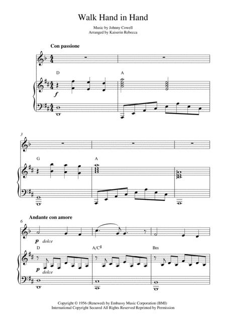 Walk Hand In Hand Clarinet In A Solo And Piano Accompaniment Sheet Music