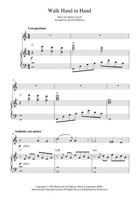 Free Sheet Music Walk Hand In Hand Horn In F Solo And Piano Accompaniment With Chords