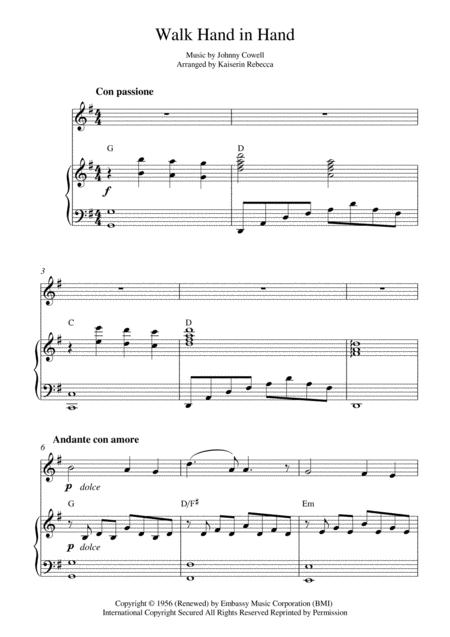 Free Sheet Music Walk Hand In Hand Oboe Solo And Piano Accompaniment