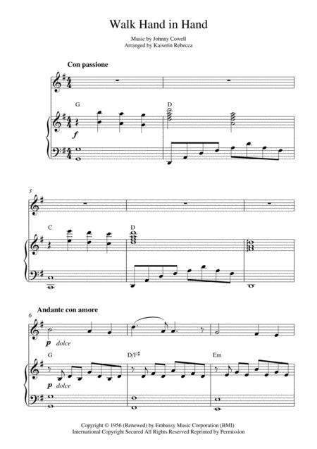 Walk Hand In Hand Oboe Solo And Piano Accompaniment Sheet Music