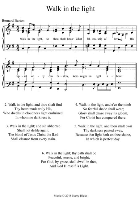 Free Sheet Music Walk In The Light A New Tune To A Wonderful Old Hymn