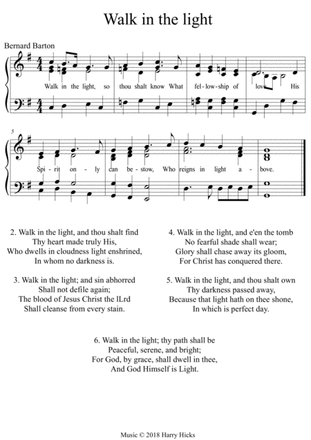 Walk In The Light A New Tune To A Wonderful Old Hymn Sheet Music