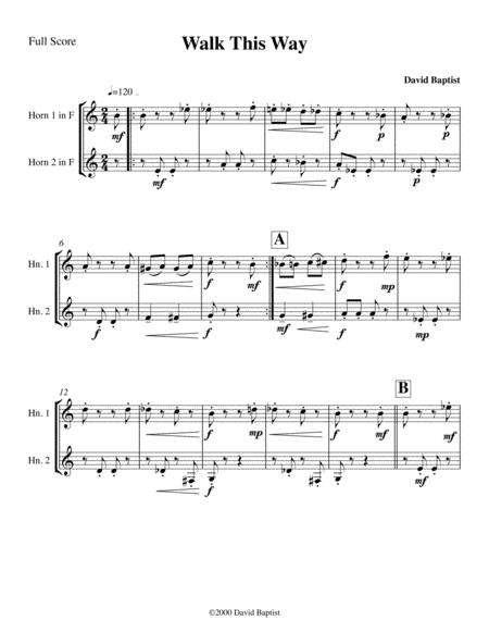 Free Sheet Music Walk This Way For French Horn Duet