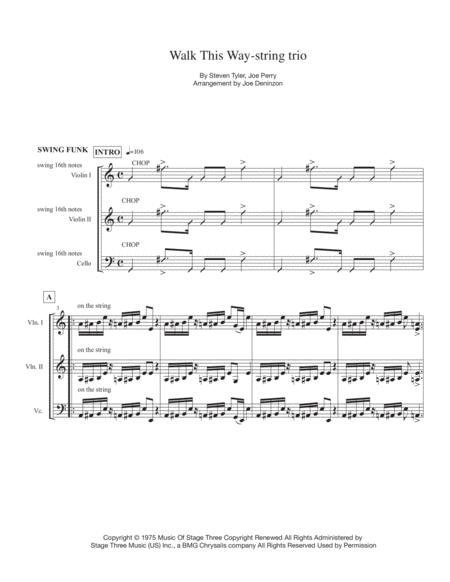 Walk This Way String Trio Sheet Music