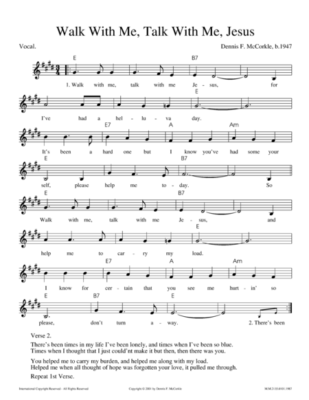 Free Sheet Music Walk With Me Talk With Me Jesus