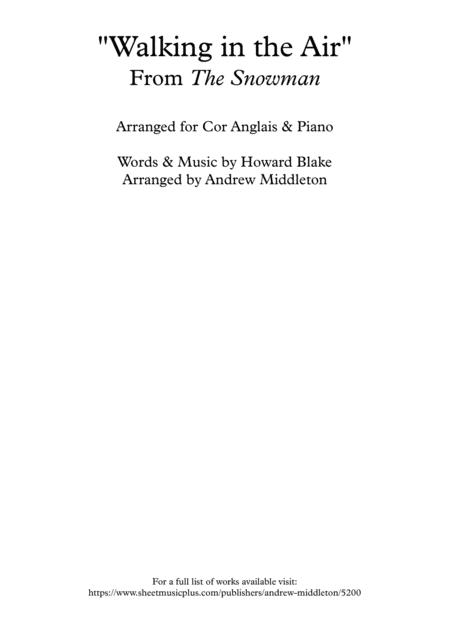 Walking In The Air Arranged For Cor Anglais And Piano Sheet Music