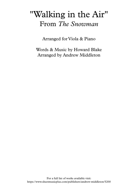 Walking In The Air Arranged For Viola And Piano Sheet Music