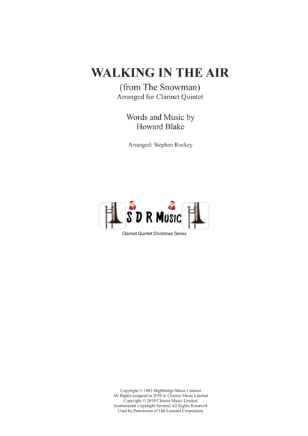 Free Sheet Music Walking In The Air For Clarinet Quintet