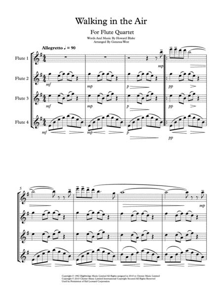 Free Sheet Music Walking In The Air For Flute Quartet