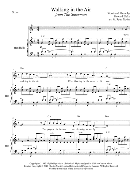 Walking In The Air From The Snowman For 2 Part Choir Opt Unison And Handbells 3 Octave Conductors Score Sheet Music