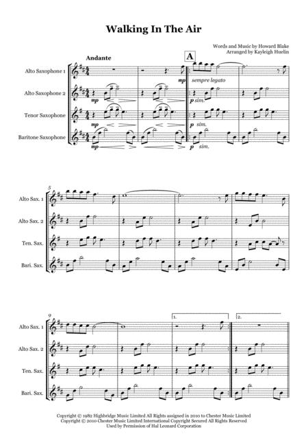 Free Sheet Music Walking In The Air From The Snowman Saxophone Quartet Aatb