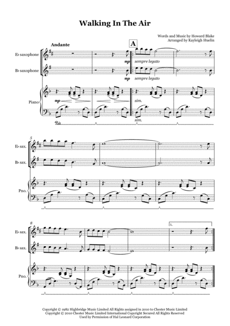 Walking In The Air From The Snowman Solo Saxophone In Eb Bb With Piano Sheet Music