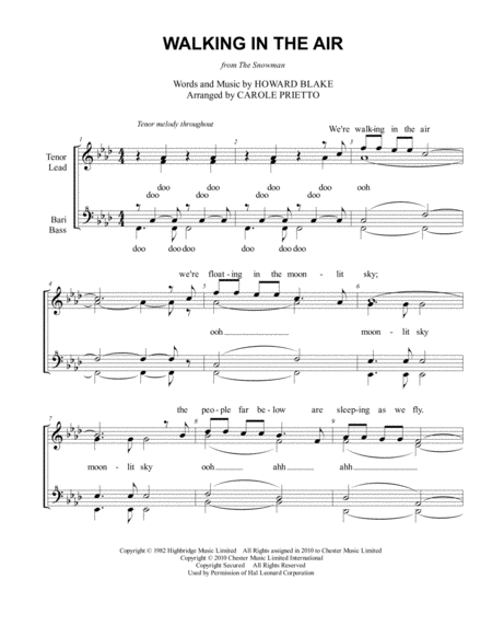 Walking In The Air Quartet Pricing Sheet Music