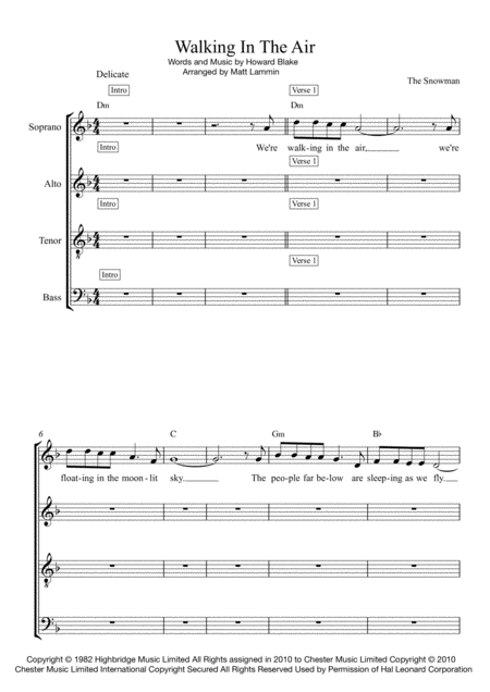 Free Sheet Music Walking In The Air Satb