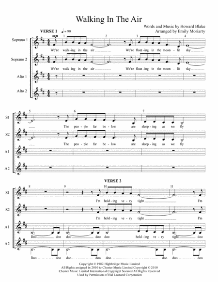 Free Sheet Music Walking In The Air Ssaa