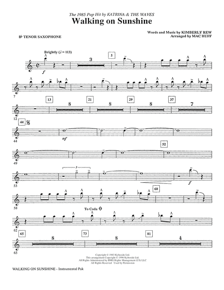 Walking On Sunshine Arr Mac Huff Bb Tenor Saxophone Sheet Music