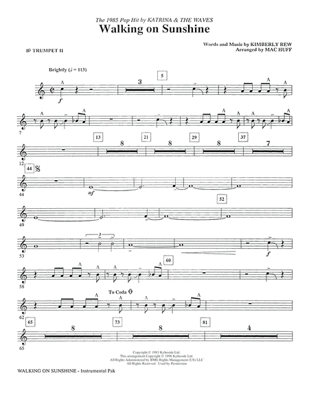 Free Sheet Music Walking On Sunshine Arr Mac Huff Bb Trumpet 2