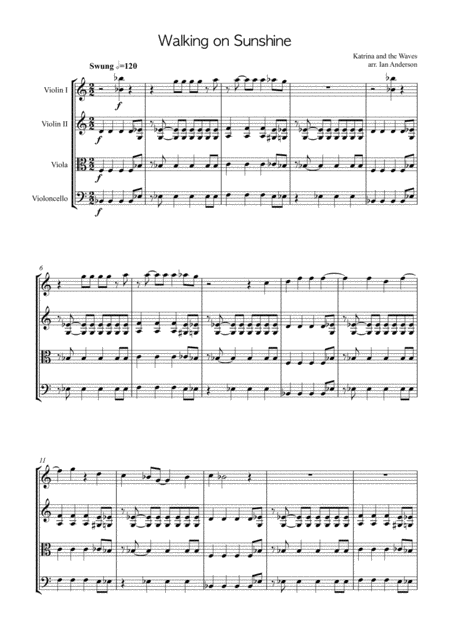 Walking On Sunshine String Quartet Sheet Music